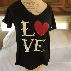 PJ Salvage Graphic Love ❤️ Black Lace Sleeve M Tee